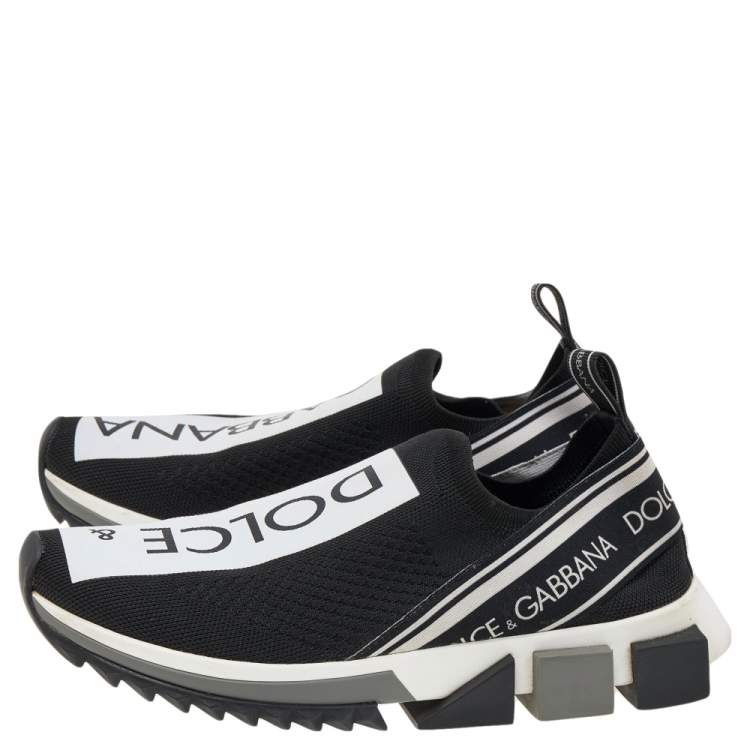 Pre Owned Dolce & Gabbana Black/White Knit Fabric Sorrento Slip On Sneakers Size 39.5