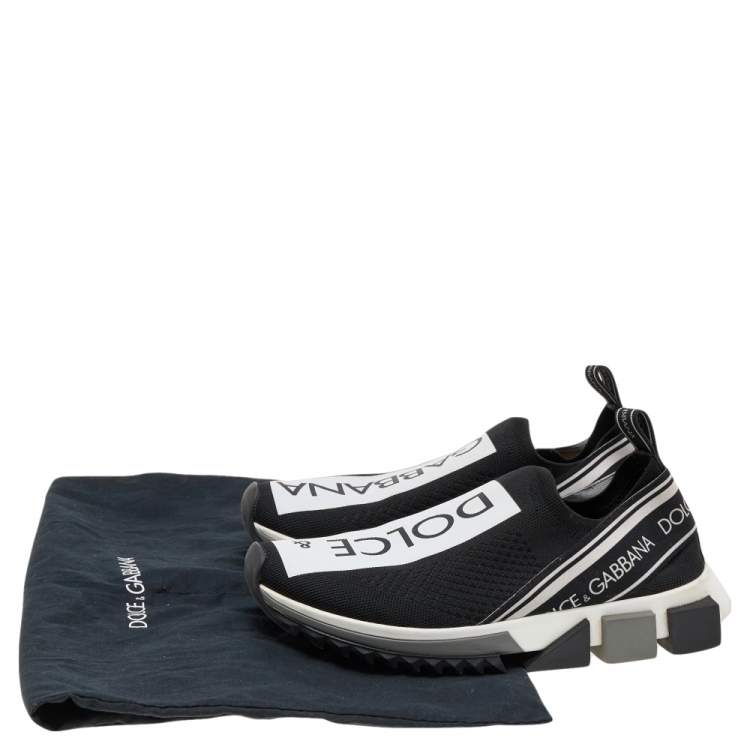 Pre Owned Dolce & Gabbana Black/White Knit Fabric Sorrento Slip On Sneakers Size 39.5