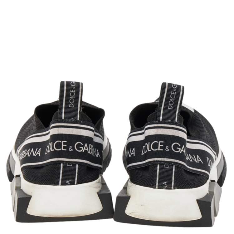 Pre Owned Dolce & Gabbana Black/White Knit Fabric Sorrento Slip On Sneakers Size 39.5