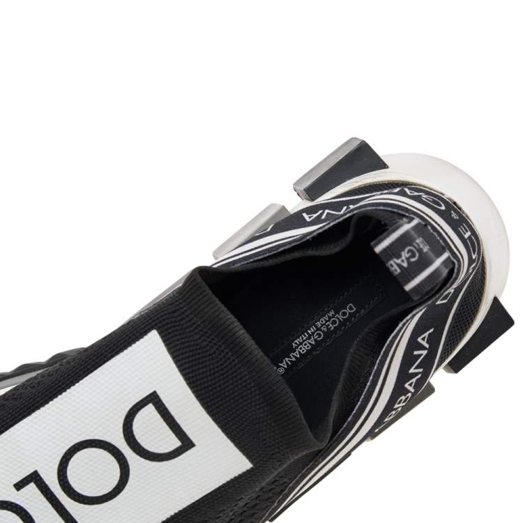Pre Owned Dolce & Gabbana Black/White Knit Fabric Sorrento Slip On Sneakers Size 39.5
