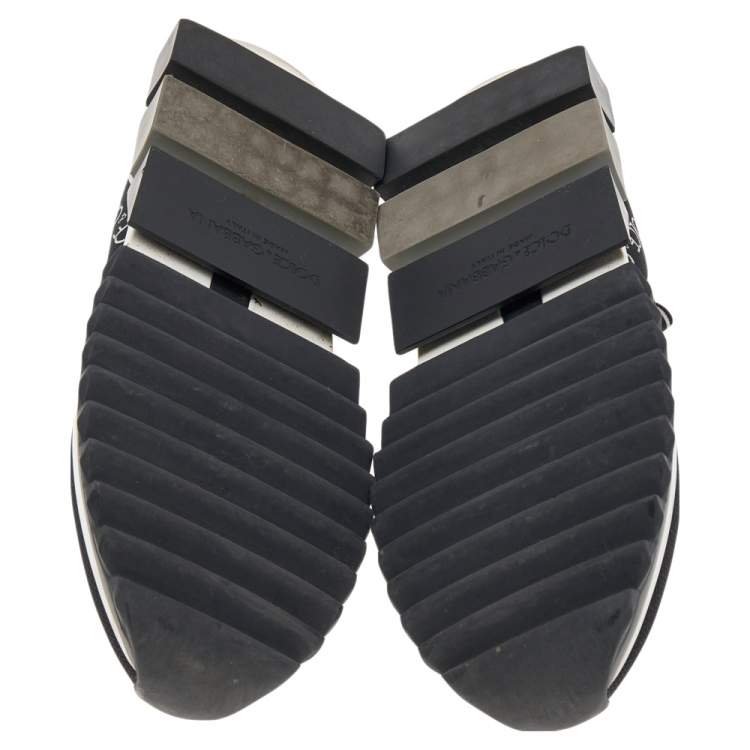 Pre Owned Dolce & Gabbana Black/White Knit Fabric Sorrento Slip On Sneakers Size 39.5