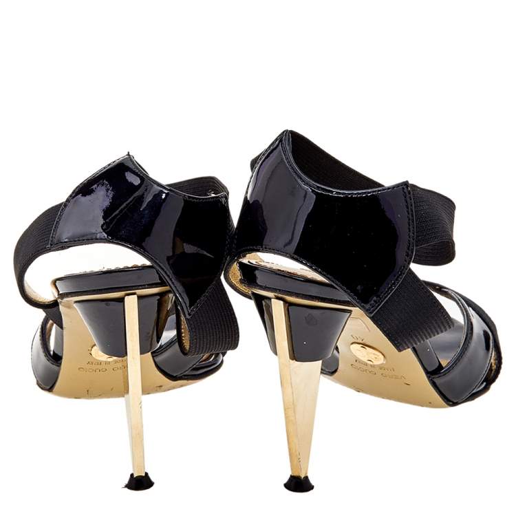 Pre Owned Dolce & Gabbana Black Leather And Stretch Band Ankle Cuff Sandals Size 40
