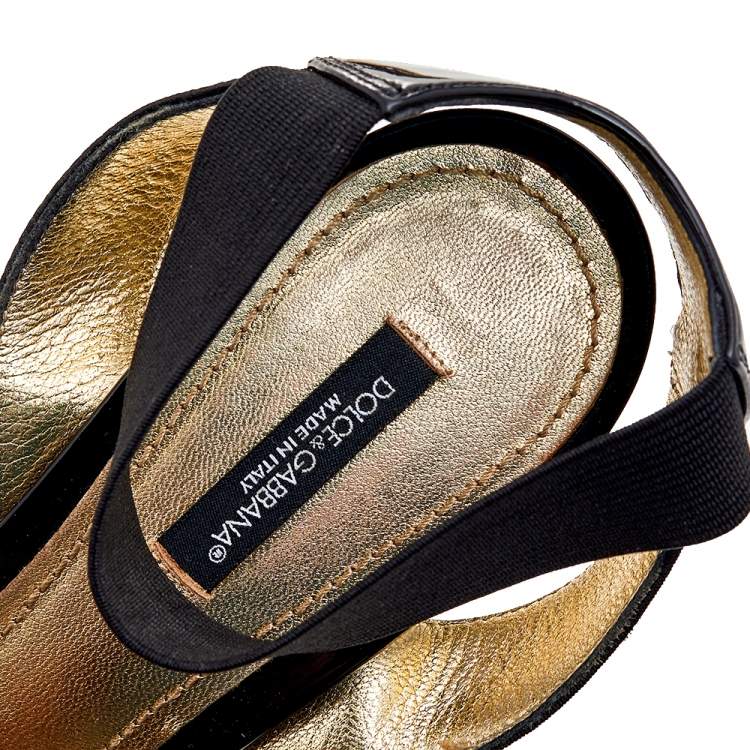 Pre Owned Dolce & Gabbana Black Leather And Stretch Band Ankle Cuff Sandals Size 40