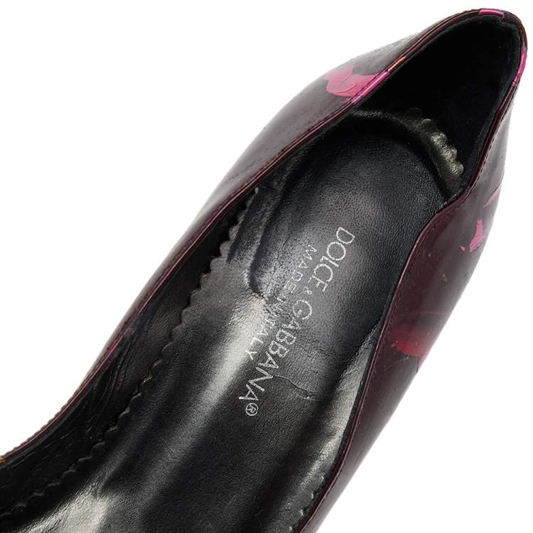 Pre Owned Dolce & Gabbana Burgundy Leather Hand Painted Pointed Toe Pumps Size 37.5
