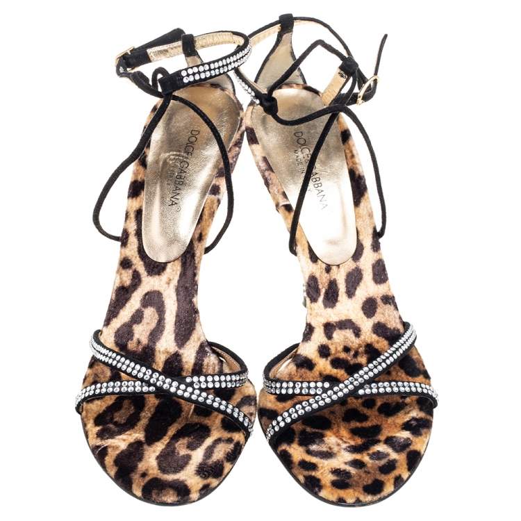 Pre Owned Dolce & Gabbana Black Suede Studded Crystals Ankle-Strap Sandals Size 41