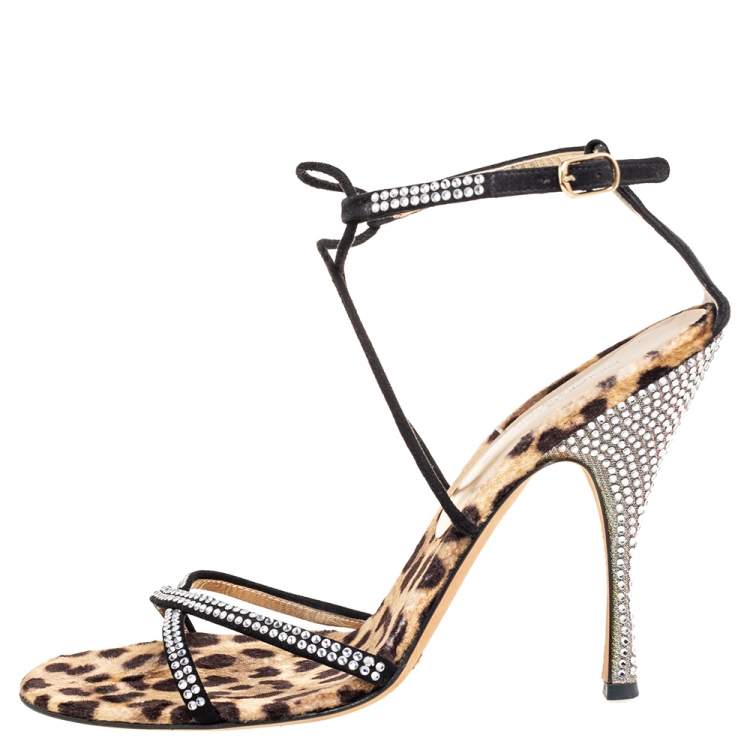 Pre Owned Dolce & Gabbana Black Suede Studded Crystals Ankle-Strap Sandals Size 41