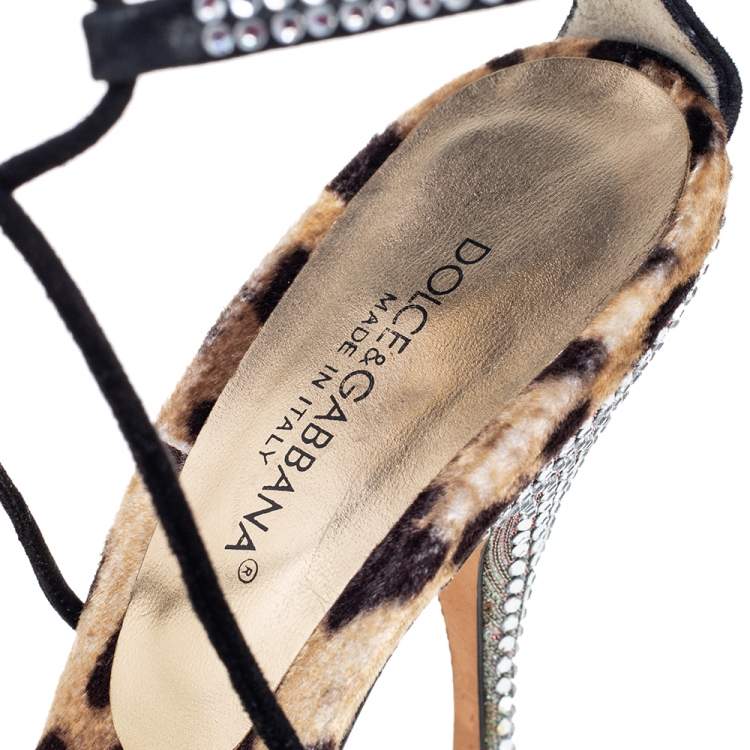 Pre Owned Dolce & Gabbana Black Suede Studded Crystals Ankle-Strap Sandals Size 41