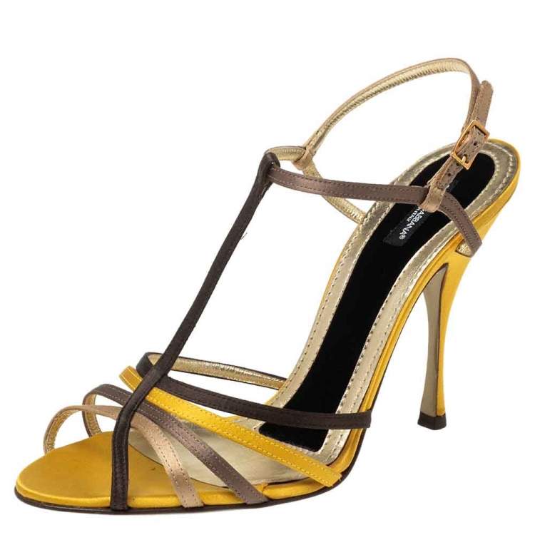 Pre Owned Dolce & Gabbana Multicolor Satin Strappy Ankle Wrap Sandals Size 41