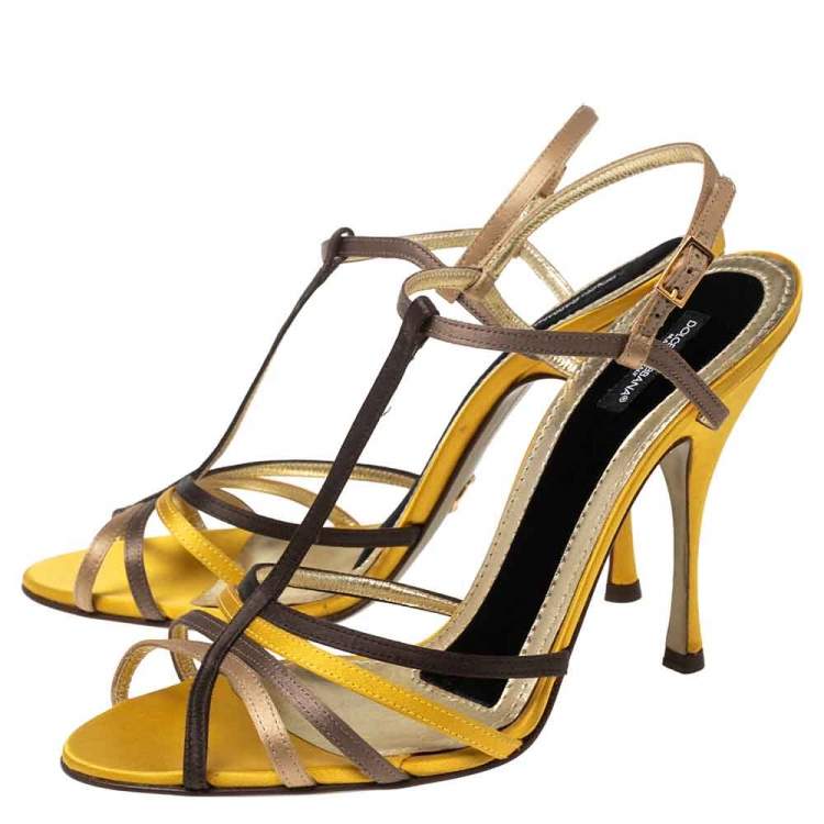 Pre Owned Dolce & Gabbana Multicolor Satin Strappy Ankle Wrap Sandals Size 41