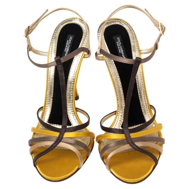Pre Owned Dolce & Gabbana Multicolor Satin Strappy Ankle Wrap Sandals Size 41