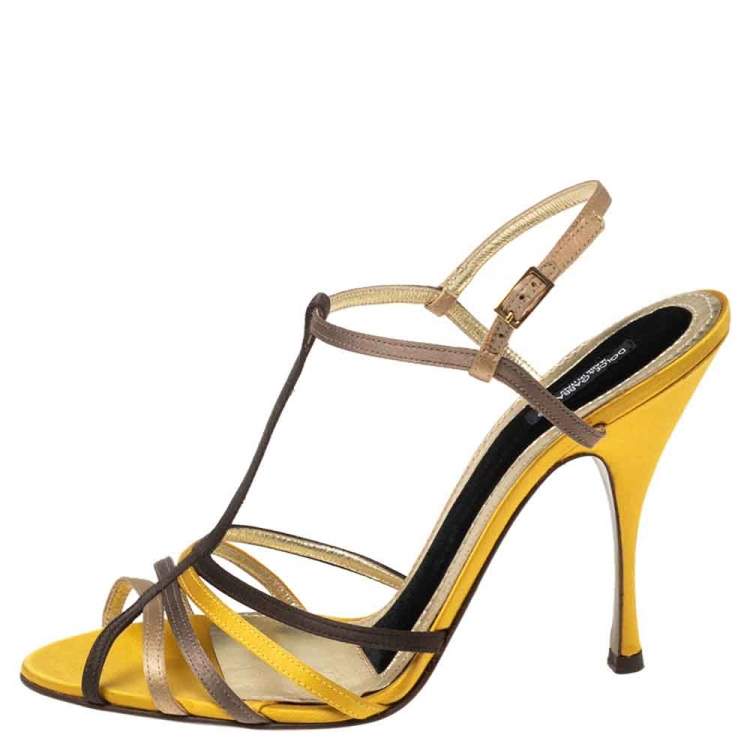 Pre Owned Dolce & Gabbana Multicolor Satin Strappy Ankle Wrap Sandals Size 41