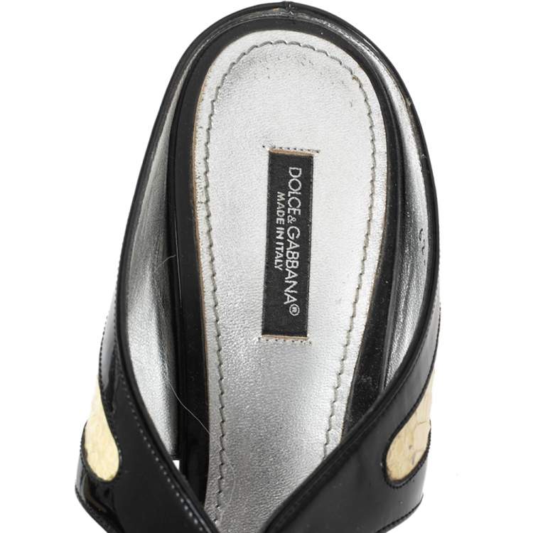 Pre Owned Dolce & Gabbana Black/Beige Patent And Python Leather Open Toe Sandals Size 40
