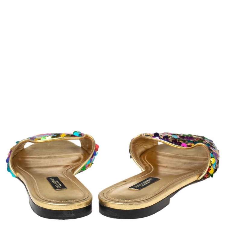 Pre Owned Dolce & Gabbana Multicolor Sequin Sofia Flat Slide Sandals Size 35.5