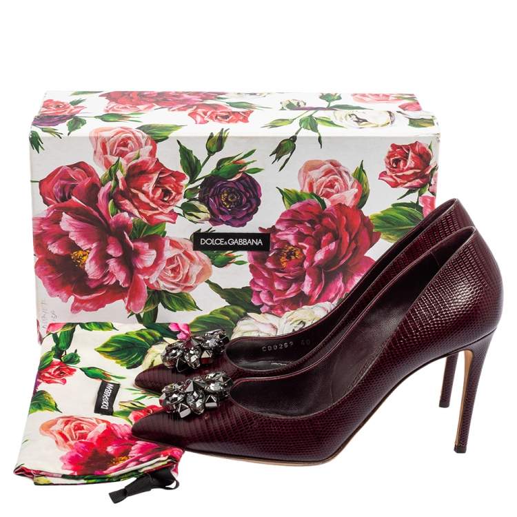 Pre Owned Dolce & Gabbana Dark Burgundy Lizard Embossed Leather Bellucci Pumps Size 40