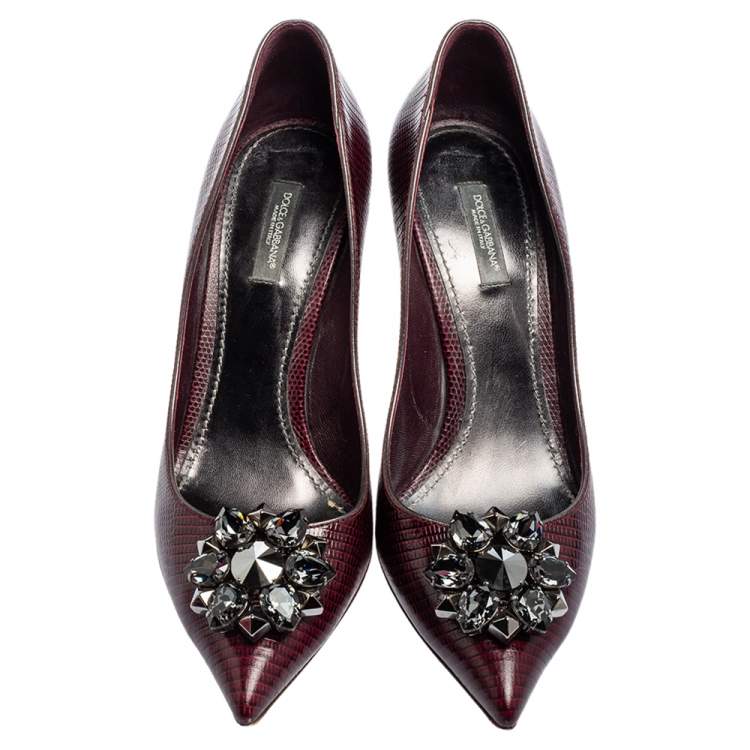 Pre Owned Dolce & Gabbana Dark Burgundy Lizard Embossed Leather Bellucci Pumps Size 40