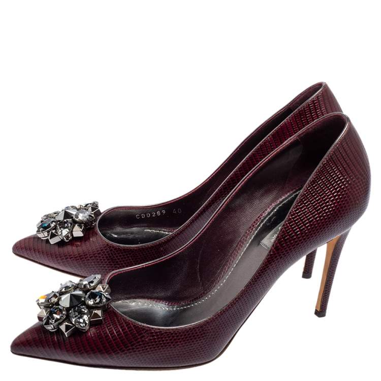 Pre Owned Dolce & Gabbana Dark Burgundy Lizard Embossed Leather Bellucci Pumps Size 40