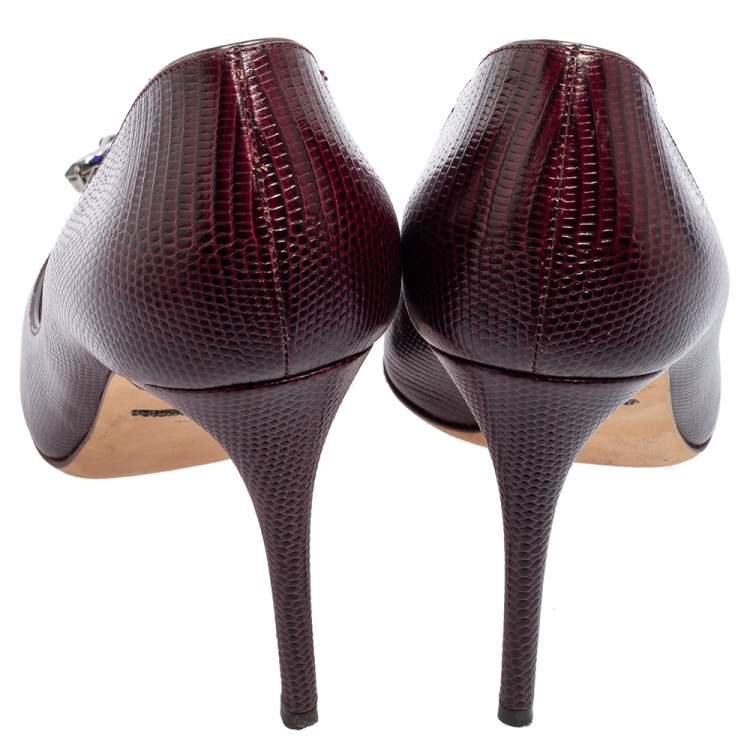 Pre Owned Dolce & Gabbana Dark Burgundy Lizard Embossed Leather Bellucci Pumps Size 40