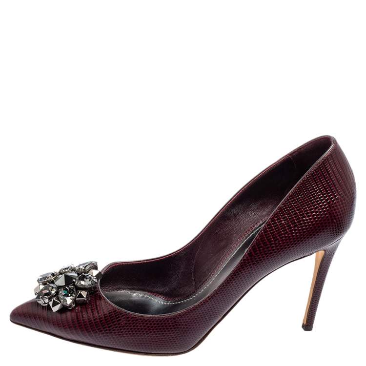 Pre Owned Dolce & Gabbana Dark Burgundy Lizard Embossed Leather Bellucci Pumps Size 40