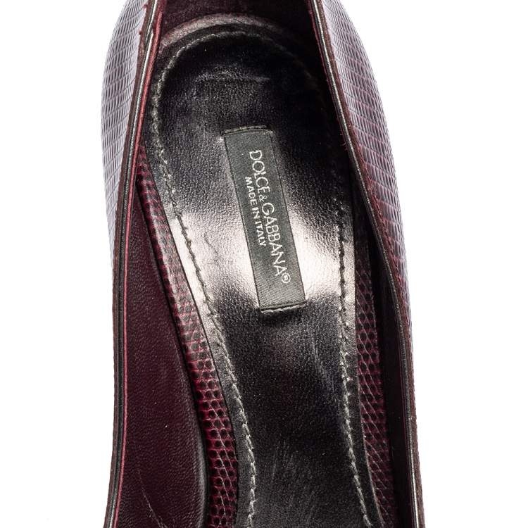 Pre Owned Dolce & Gabbana Dark Burgundy Lizard Embossed Leather Bellucci Pumps Size 40