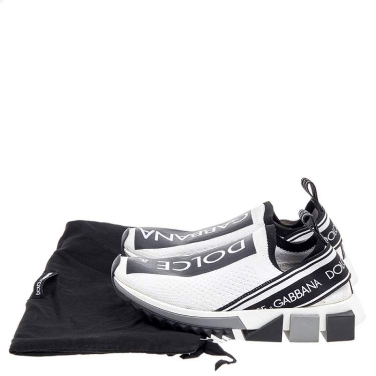 Pre Owned Dolce & Gabbana White/Black Knit Fabric Sorrento Slip On Sneakers Size 36
