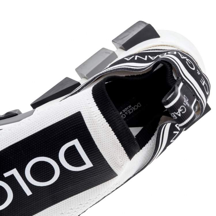 Pre Owned Dolce & Gabbana White/Black Knit Fabric Sorrento Slip On Sneakers Size 36