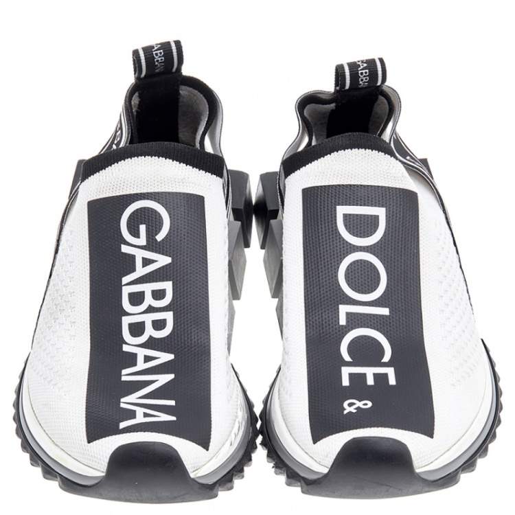 Pre Owned Dolce & Gabbana White/Black Knit Fabric Sorrento Slip On Sneakers Size 36