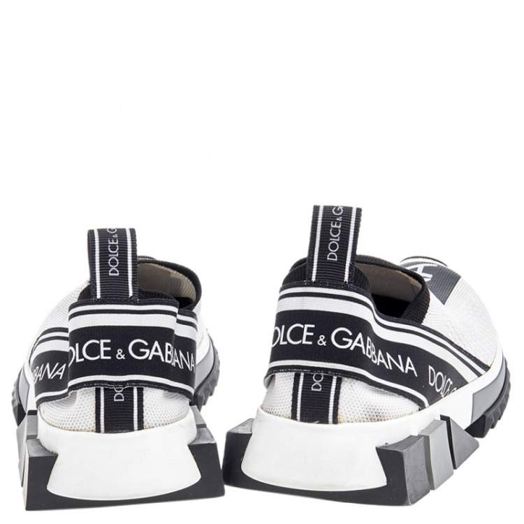 Pre Owned Dolce & Gabbana White/Black Knit Fabric Sorrento Slip On Sneakers Size 36