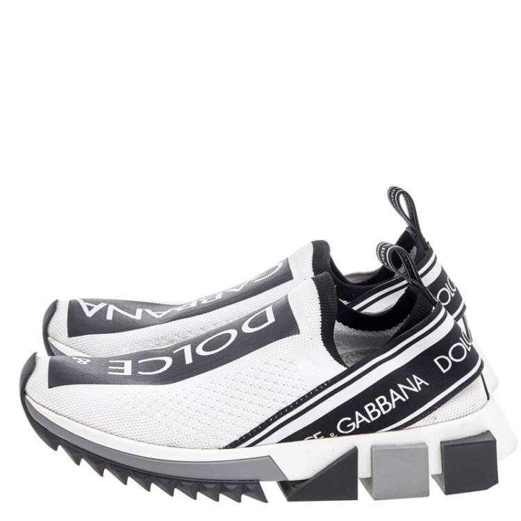Pre Owned Dolce & Gabbana White/Black Knit Fabric Sorrento Slip On Sneakers Size 36