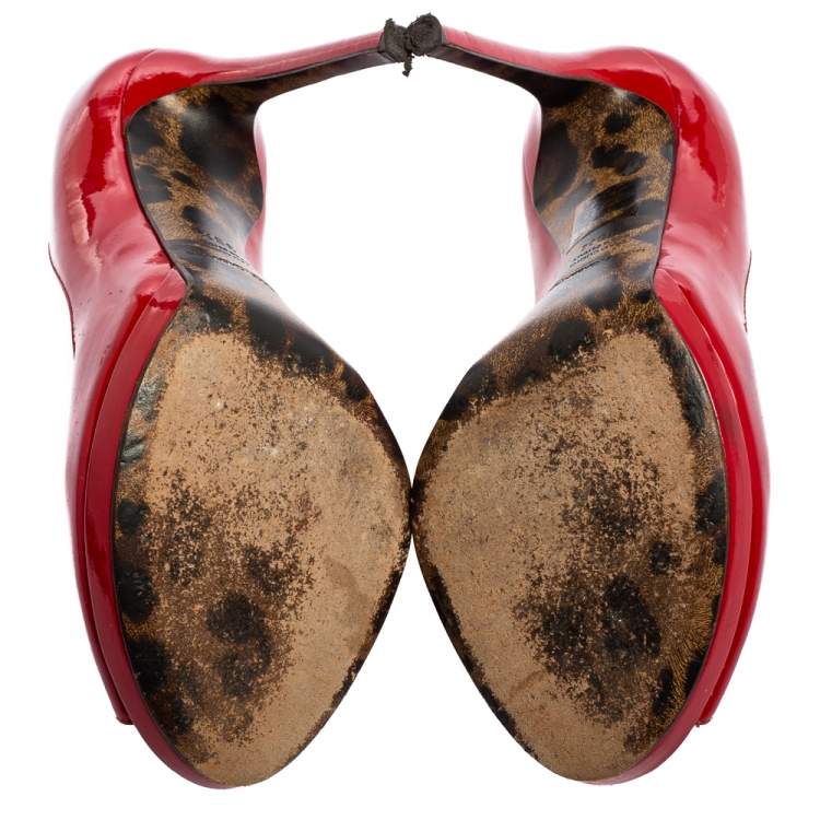 Pre Owned Dolce & Gabbana Red Patent Leather Peep-Toe Platform Pumps Size 36.5
