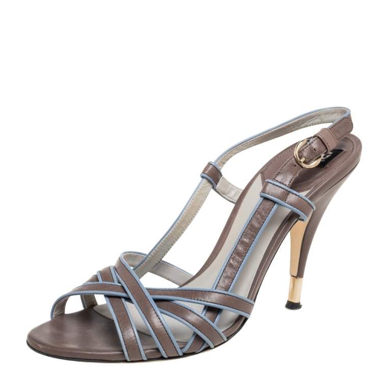 Pre Owned Dolce & Gabbana Brown Leather Slingback Sandals Size 39