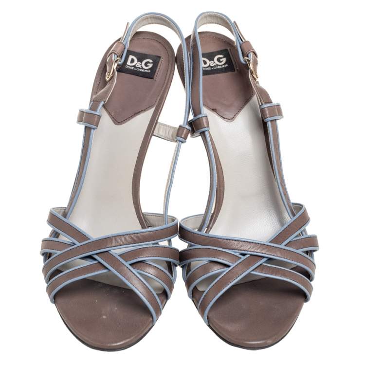 Pre Owned Dolce & Gabbana Brown Leather Slingback Sandals Size 39