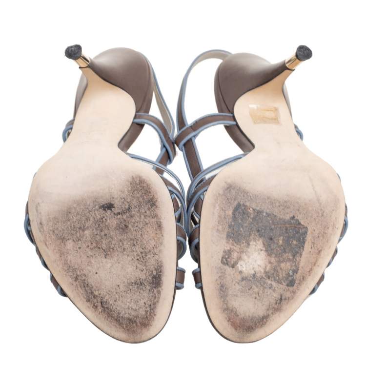 Pre Owned Dolce & Gabbana Brown Leather Slingback Sandals Size 39