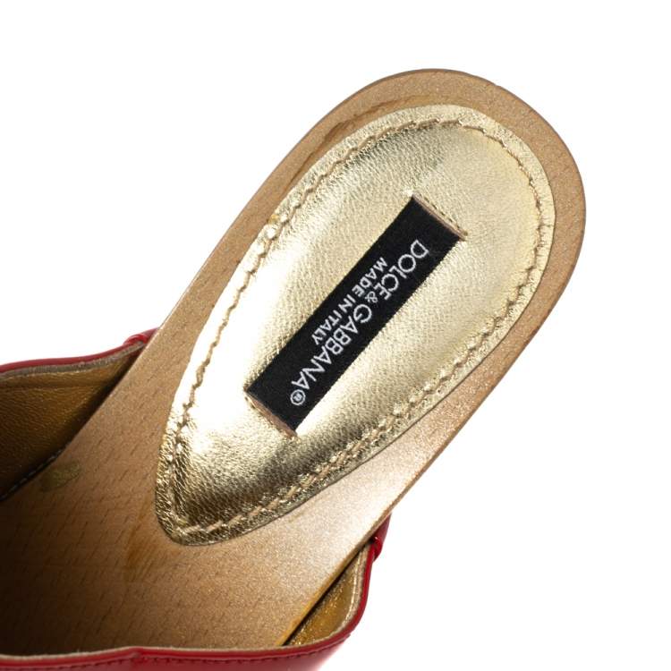 Pre Owned Dolce & Gabbana Red Patent Leather Wooden Mules Size 37