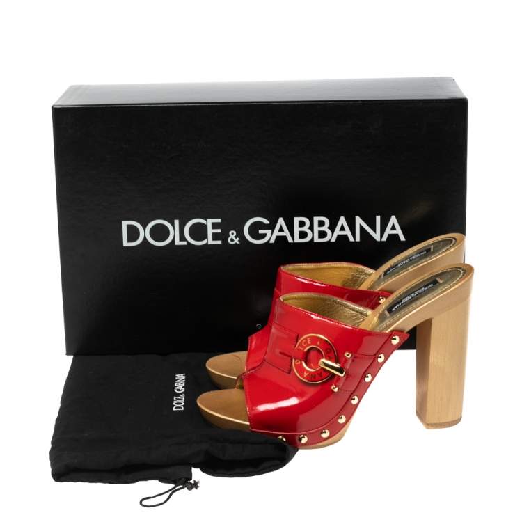Pre Owned Dolce & Gabbana Red Patent Leather Wooden Mules Size 37