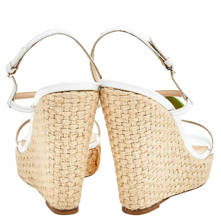 Pre Owned D&G White Leather Cherry Platform Wedge Sandals Size 39.5