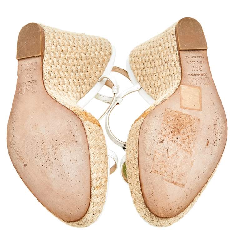 Pre Owned D&G White Leather Cherry Platform Wedge Sandals Size 39.5