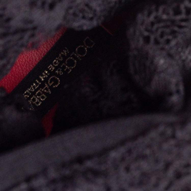 Pre Owned Dolce & Gabbana Red/Black Patent Leather and Lace Socks Ankle-Strap Pumps Size 37