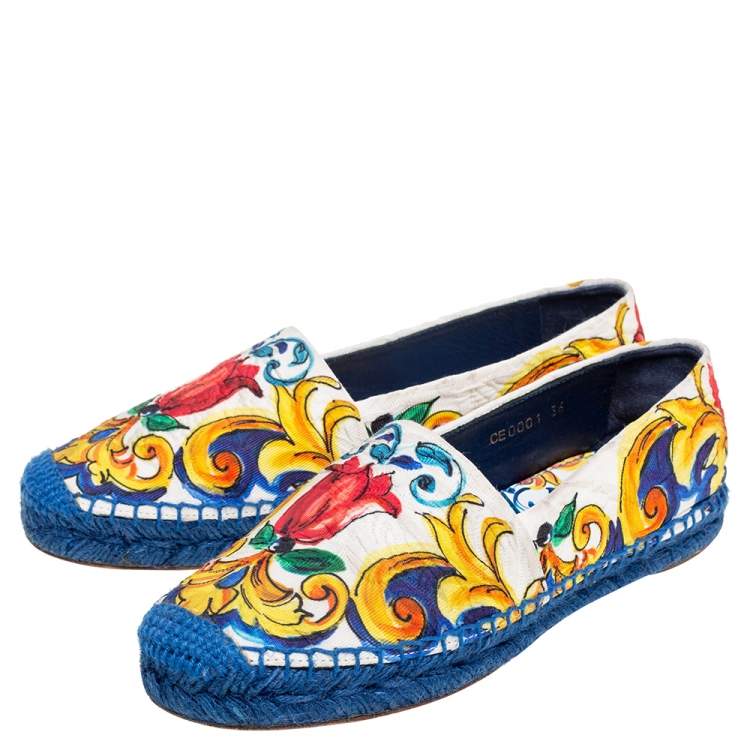مملوكة مسبقًا Dolce & Gabbana Multicolor Majolica Print Canvas Slip On Espadrilles Size 37