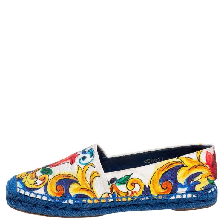 مملوكة مسبقًا Dolce & Gabbana Multicolor Majolica Print Canvas Slip On Espadrilles Size 37