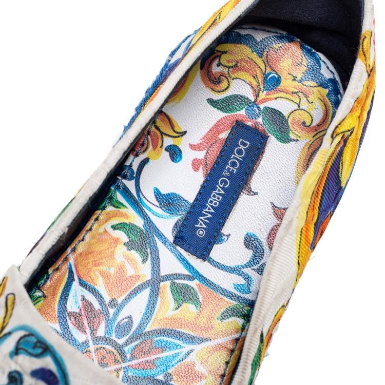 مملوكة مسبقًا Dolce & Gabbana Multicolor Majolica Print Canvas Slip On Espadrilles Size 37