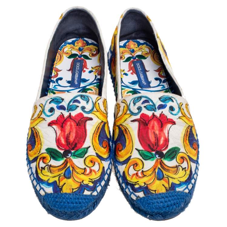 مملوكة مسبقًا Dolce & Gabbana Multicolor Majolica Print Canvas Slip On Espadrilles Size 37