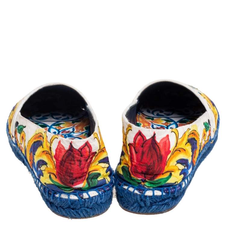 مملوكة مسبقًا Dolce & Gabbana Multicolor Majolica Print Canvas Slip On Espadrilles Size 37