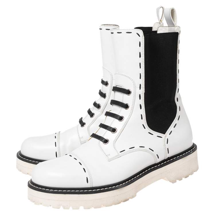 Pre Owned Dolce & Gabbana White Leather Ankle Boots Size 39