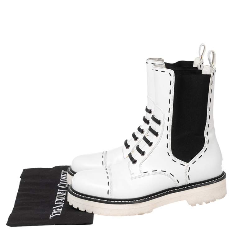 Pre Owned Dolce & Gabbana White Leather Ankle Boots Size 39