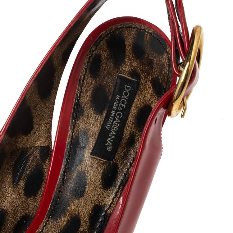 Pre Owned Dolce & Gabbana Red Patent Leather Cork Wedge Platform Slingback Sandals Size 38
