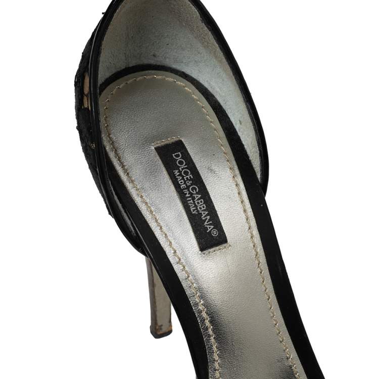 Pre Owned Dolce & Gabbana Black Lace and Satin Ankle-Strap Platform Sandals Size 38