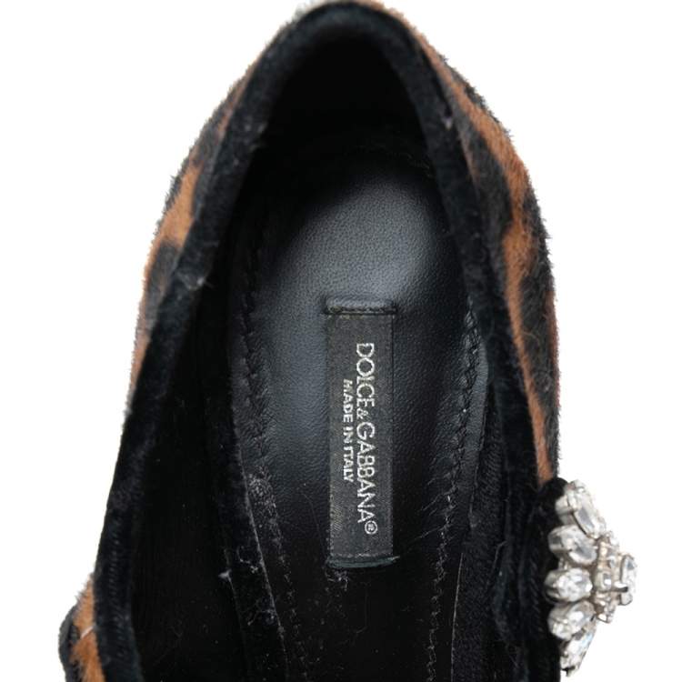 Pre Owned Dolce & Gabbana Brown/Black Leopard Print Calf Hair Leopard Heel Mary Jane Pumps Size 38