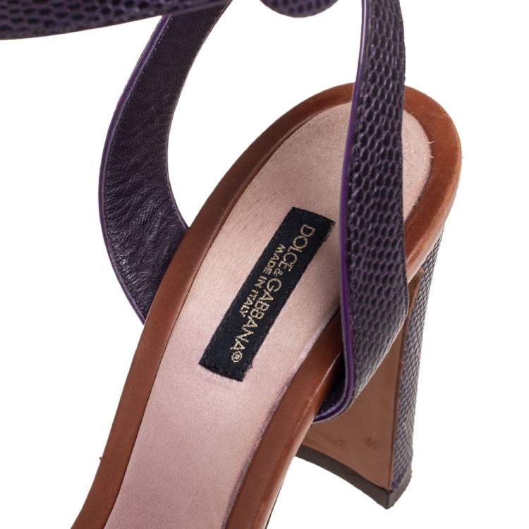 Pre Owned Dolce & Gabbana Lizard Embossed Leather Embellished  Ankle Strap Sandals Size 38