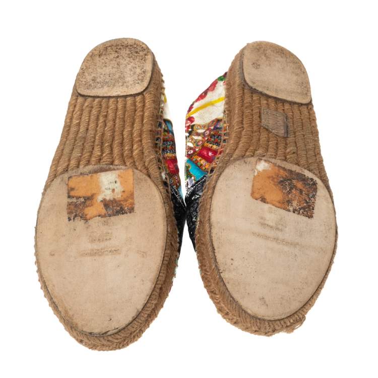 Pre Owned Dolce & Gabbana Multicolor Printed Brocade Espadrille Flats Size 38