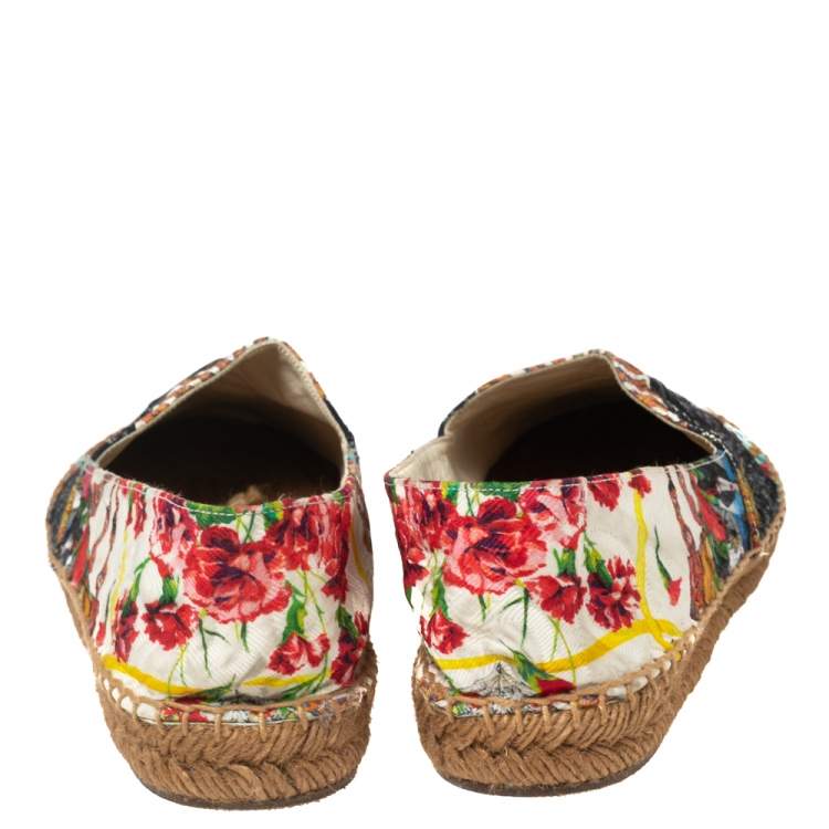 Pre Owned Dolce & Gabbana Multicolor Printed Brocade Espadrille Flats Size 38